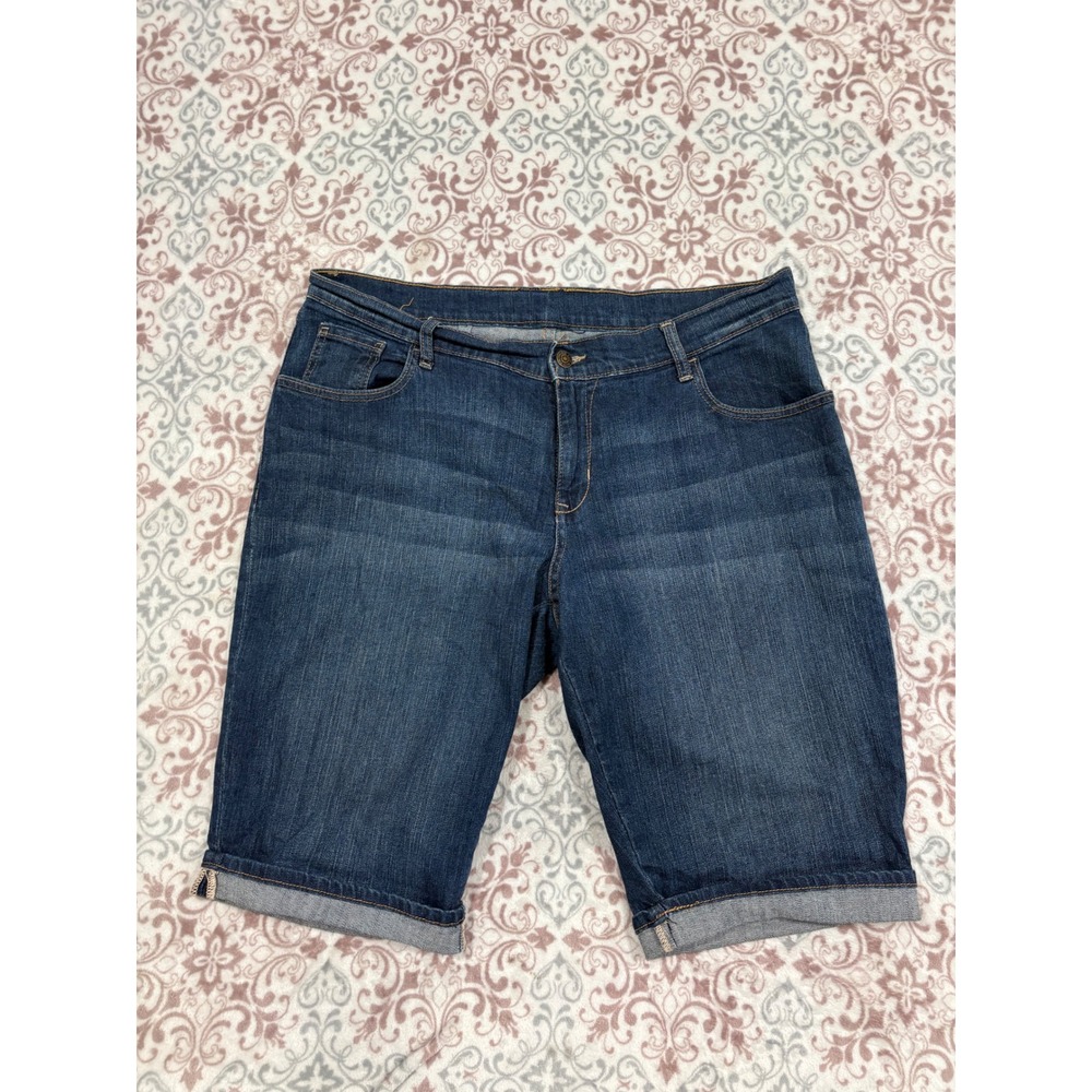 Old Navy Womens Dark Wash Denim Bermuda Shorts Cuffed Size 14